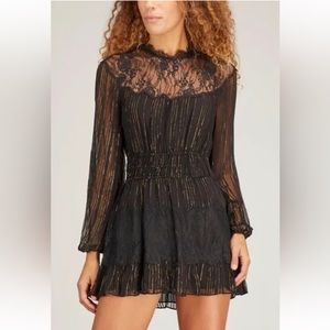 LoveShackFancy Black Lace-Trim Mini Dress